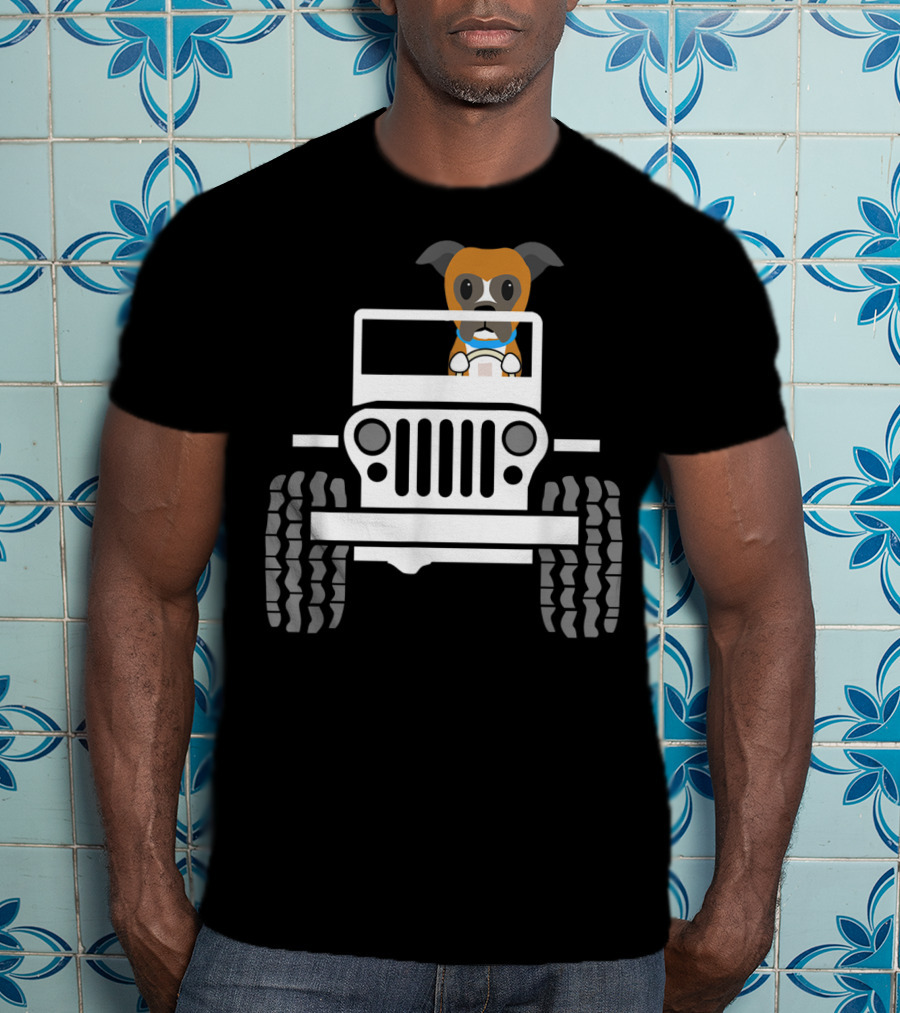 Cute Funny Boxer Dog Driving A Jeep T-Shirt