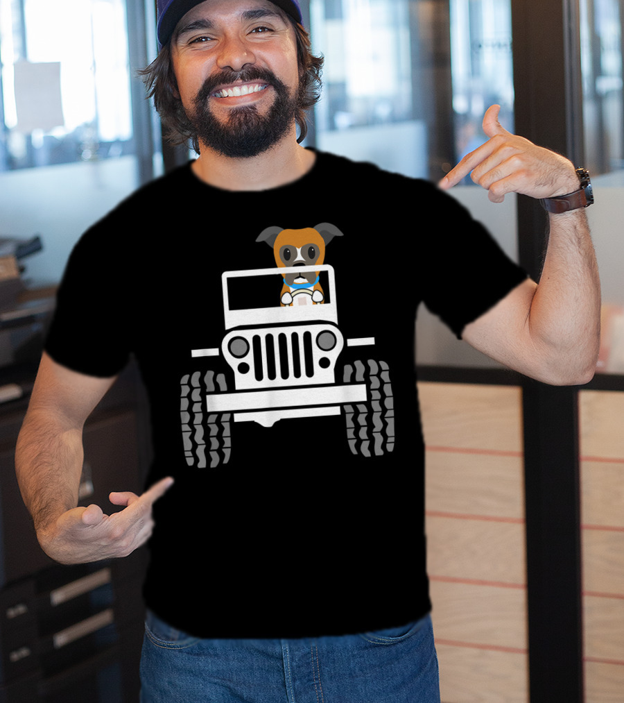 Cute Funny Boxer Dog Driving A Jeep T-Shirt