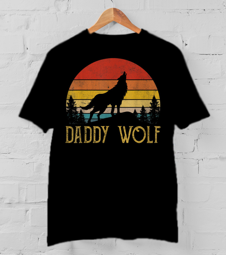 Daddy Wolf Silhouette Sunset Forest Scene T-Shirt