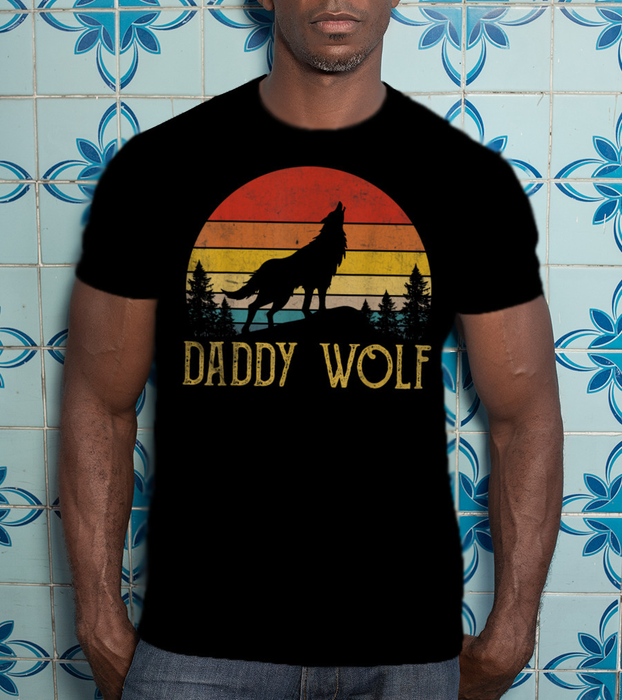 Daddy Wolf Silhouette Sunset Forest Scene T-Shirt
