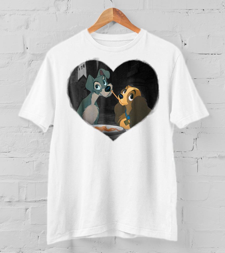 Disney Lady And The Tramp Heart Spaghetti Scene First Kiss T-Shirt