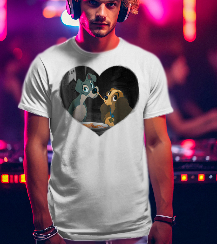 Disney Lady And The Tramp Heart Spaghetti Scene First Kiss T-Shirt