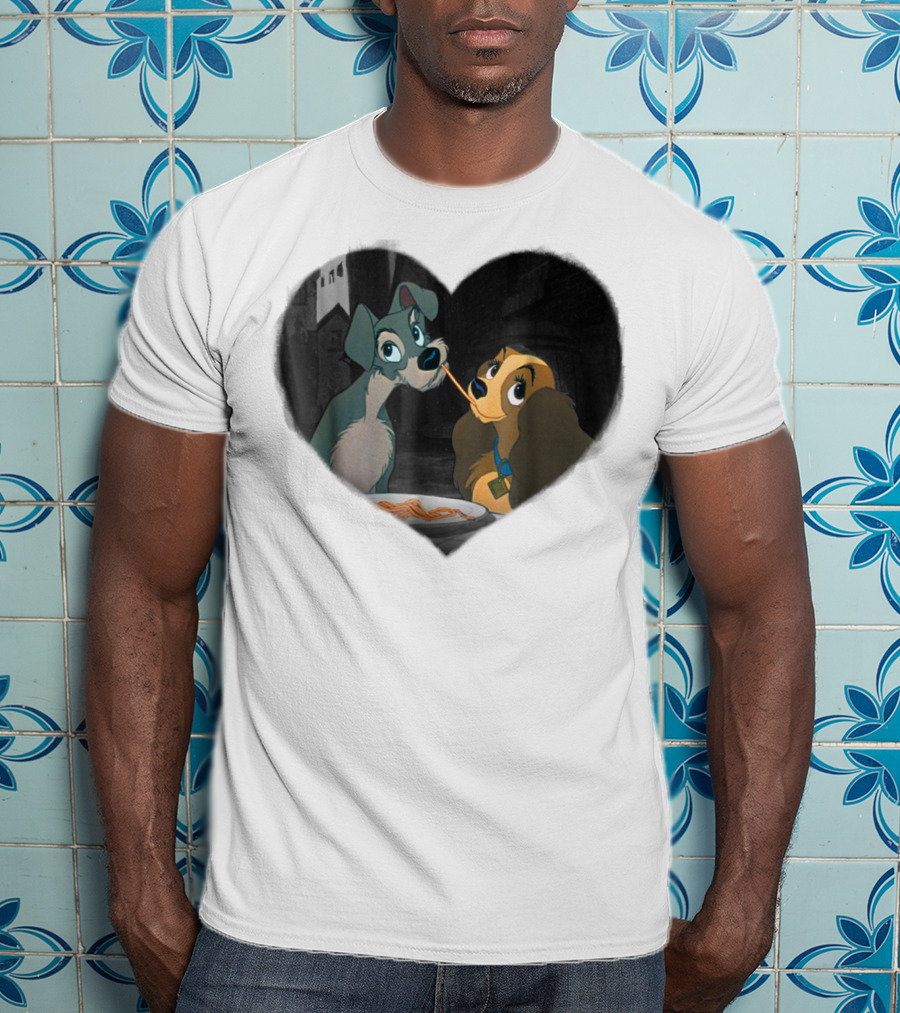 Disney Lady And The Tramp Heart Spaghetti Scene First Kiss T-Shirt