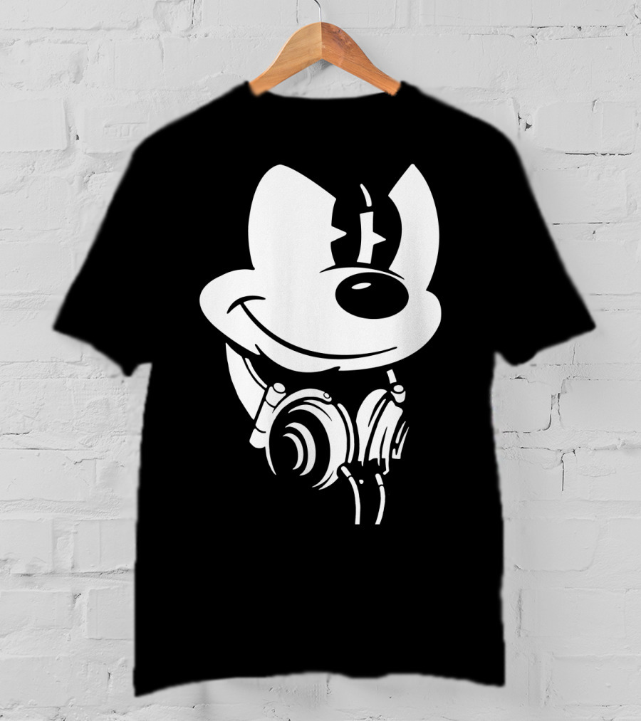 Disney Mickey Mouse Headphones Smiling Iconic Character T-Shirt