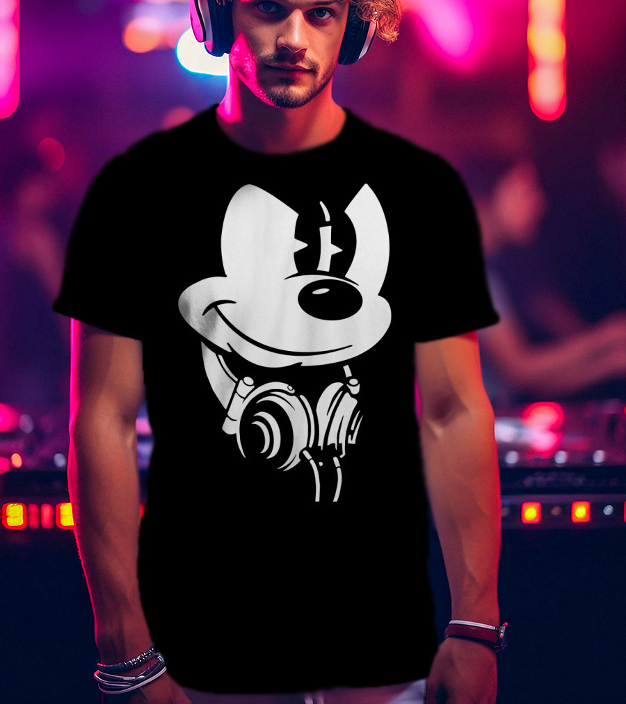 Disney Mickey Mouse Headphones Smiling Iconic Character T-Shirt