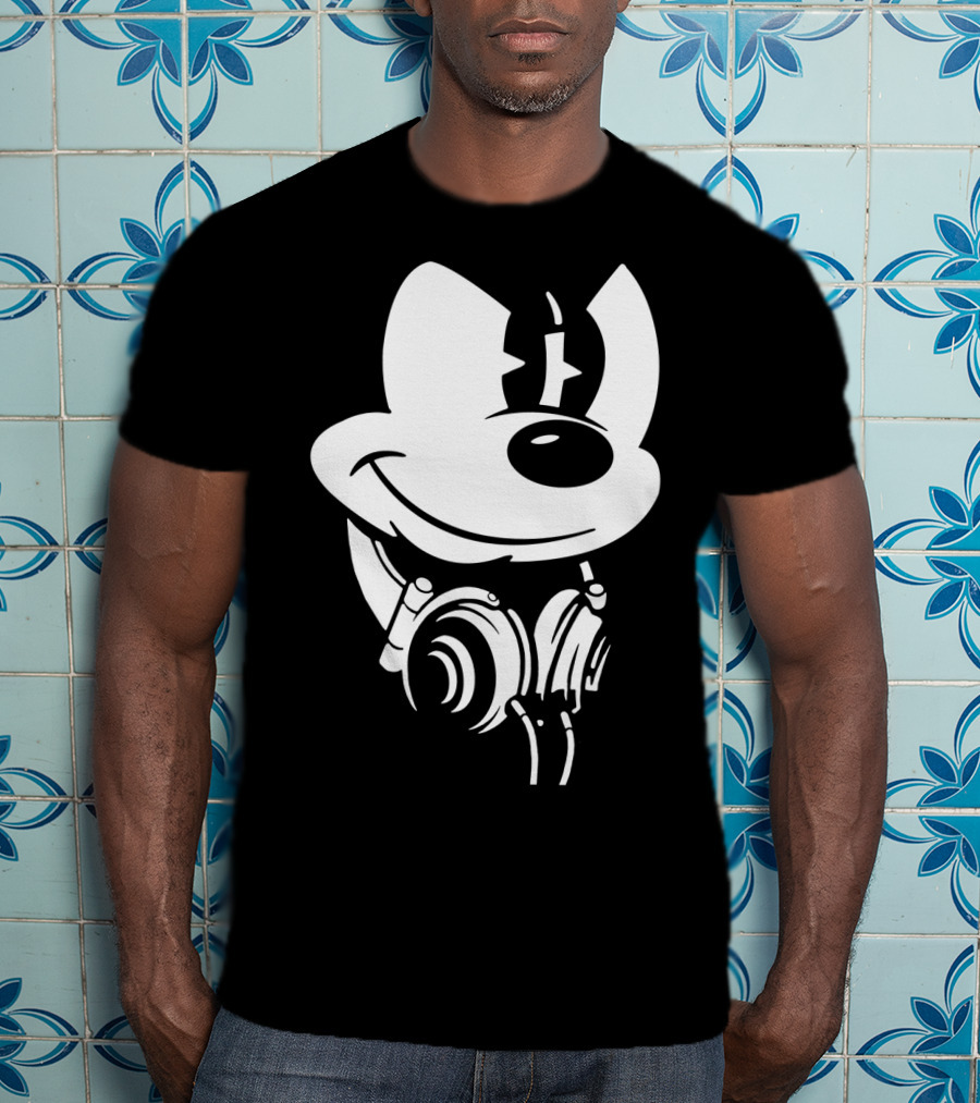Disney Mickey Mouse Headphones Smiling Iconic Character T-Shirt
