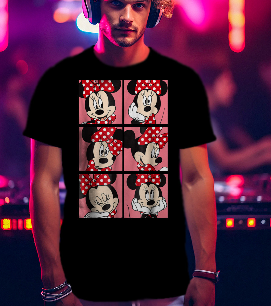 Disney Minnie Mouse Red Polka Dot Bow Pink Grid Expressions T-Shirt