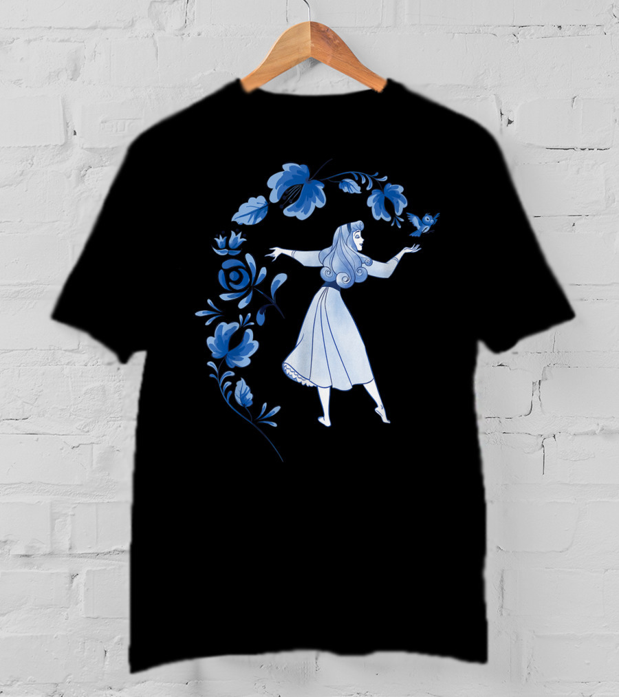Disney Sleeping Beauty Princess Aurora With Blue Flowers And Bird T-Shirt