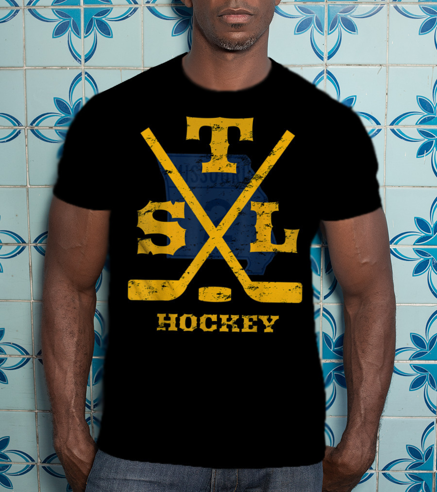 Distressed St Louis Missouri STL Hockey Sticks T-Shirt