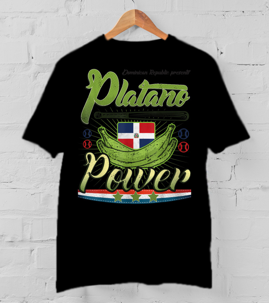 Dominican Republic Presents Platano Power Flag Baseball T-Shirt