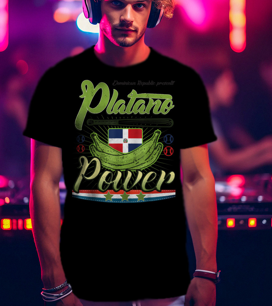 Dominican Republic Presents Platano Power Flag Baseball T-Shirt