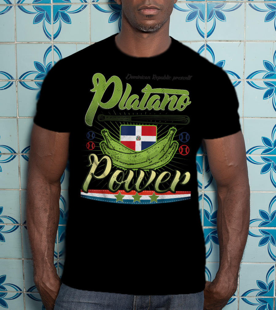 Dominican Republic Presents Platano Power Flag Baseball T-Shirt