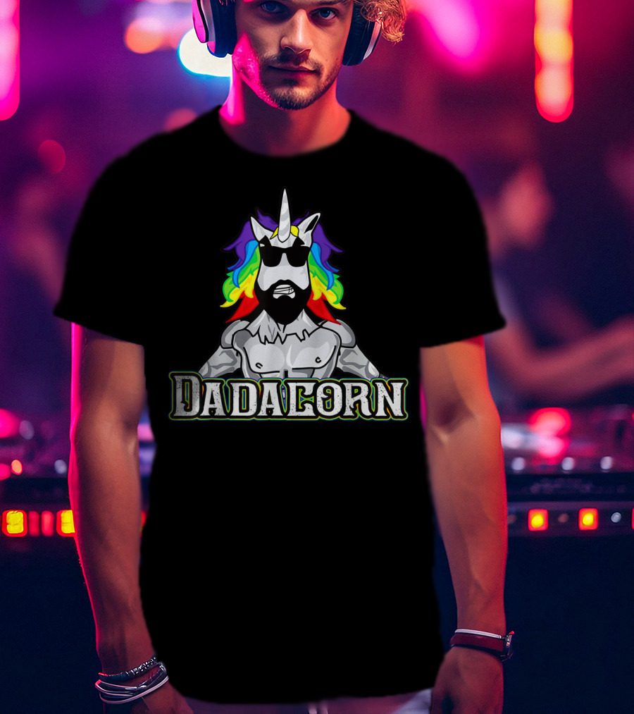 Dadacorn Rainbow Unicorn Man With Sunglasses T-Shirt