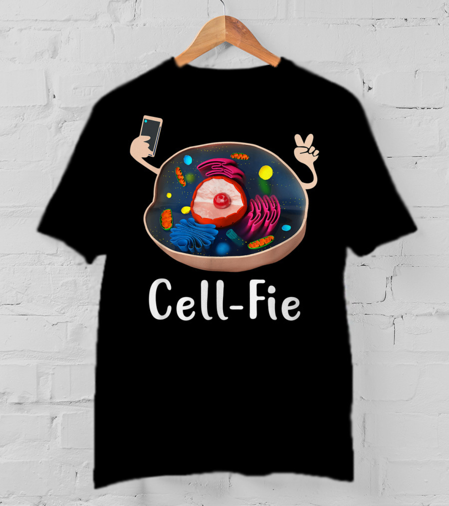 Cell Fie Biology Cellular Science Teacher Humor With Cell Diagram And Peace Sign T-Shirt