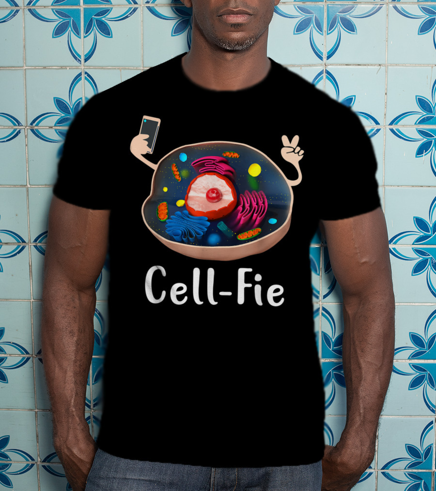 Cell Fie Biology Cellular Science Teacher Humor With Cell Diagram And Peace Sign T-Shirt