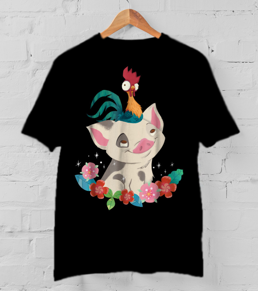 Disney Moana HeiHei And Pua With Colorful Flowers T-Shirt
