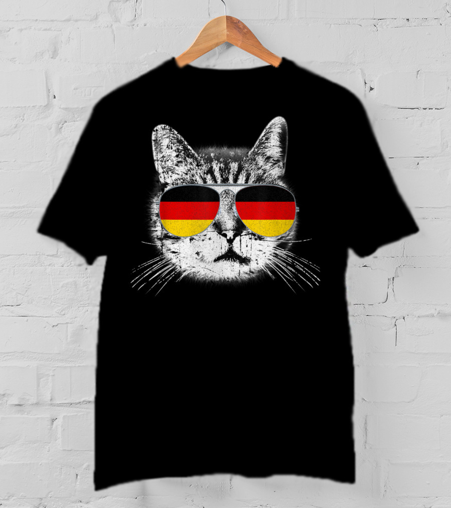 Cat With German Flag Sunglasses Heritage Pride Germany T-Shirt