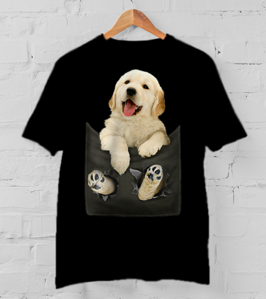 Golden Retriever Puppy Peeking From Pocket T-Shirt