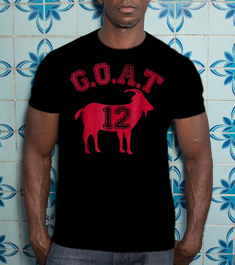 G.O.A.T 12 Greatest All Time Distressed New England Football T-Shirt