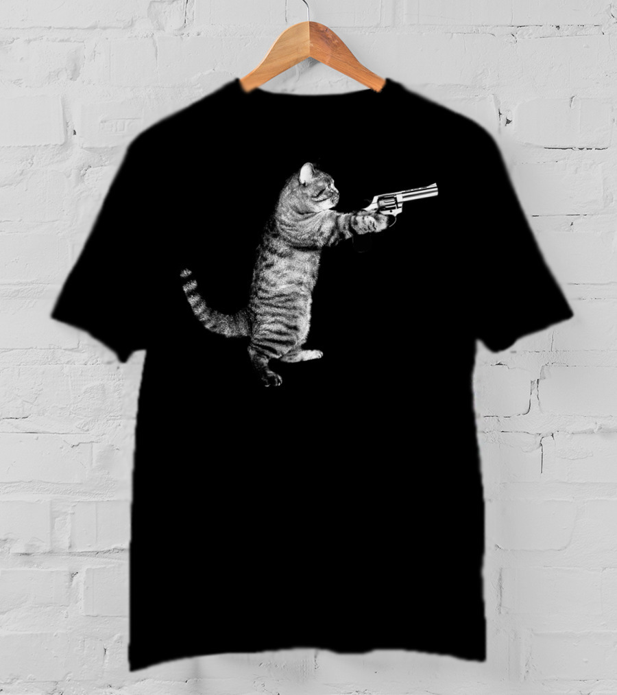 Gun Kitty Funny Cat Holding Revolver T-Shirt