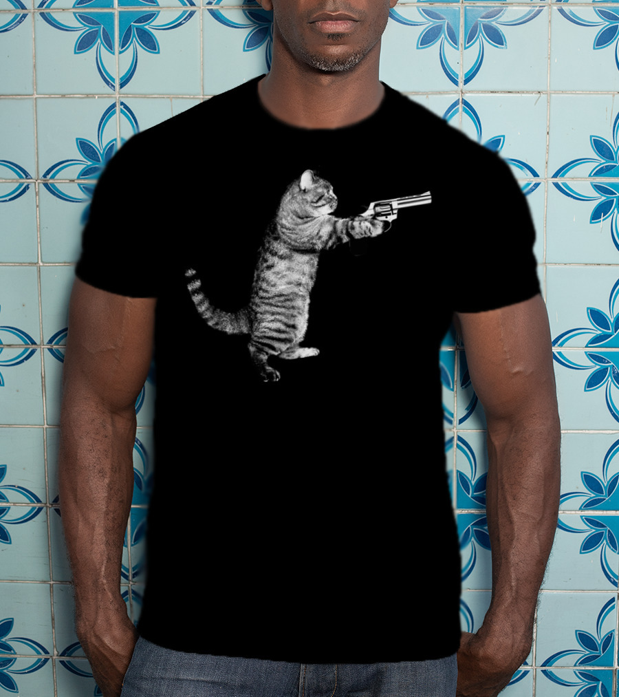Gun Kitty Funny Cat Holding Revolver T-Shirt