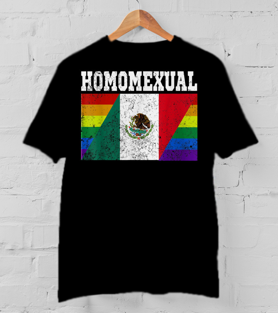 Homomexual Mexican Flag With Rainbow Colors T-Shirt