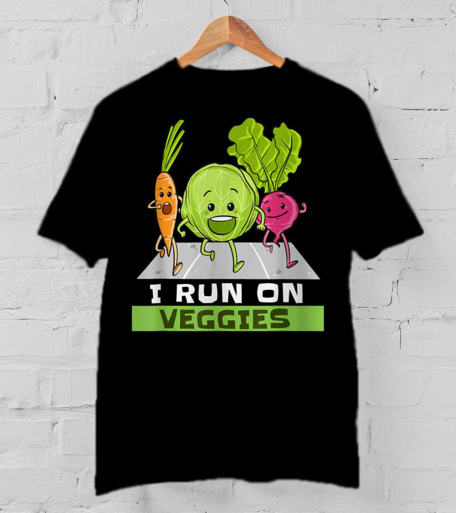 I Run On Veggies Funny Vegan Vegetarian Carrot Cabbage Beet Running T-Shirt