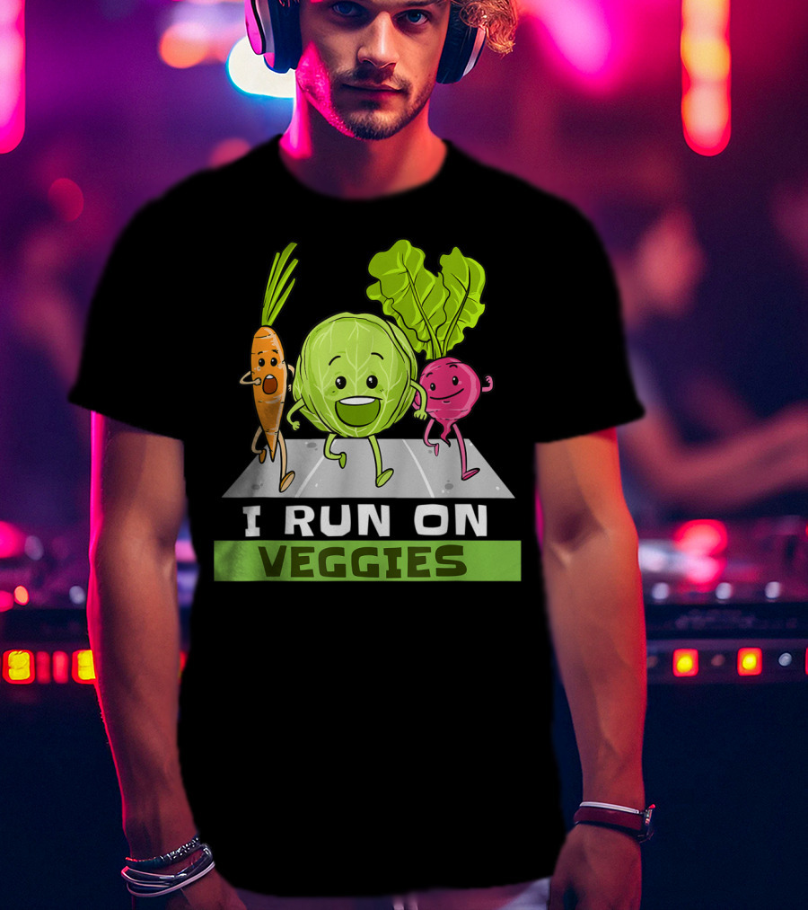 I Run On Veggies Funny Vegan Vegetarian Carrot Cabbage Beet Running T-Shirt
