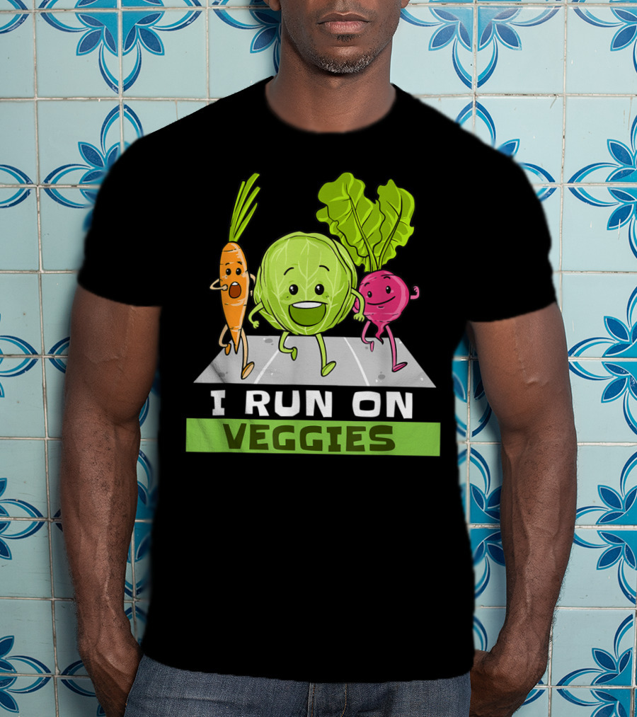 I Run On Veggies Funny Vegan Vegetarian Carrot Cabbage Beet Running T-Shirt