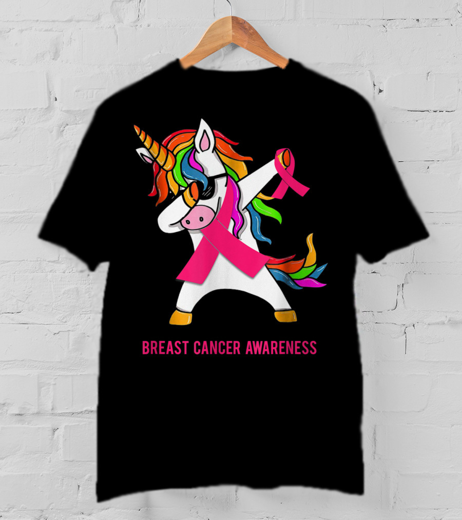 Breast Cancer Awareness Unicorn Rainbow Ribbon Dance T-Shirt