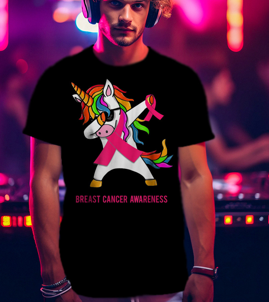Breast Cancer Awareness Unicorn Rainbow Ribbon Dance T-Shirt