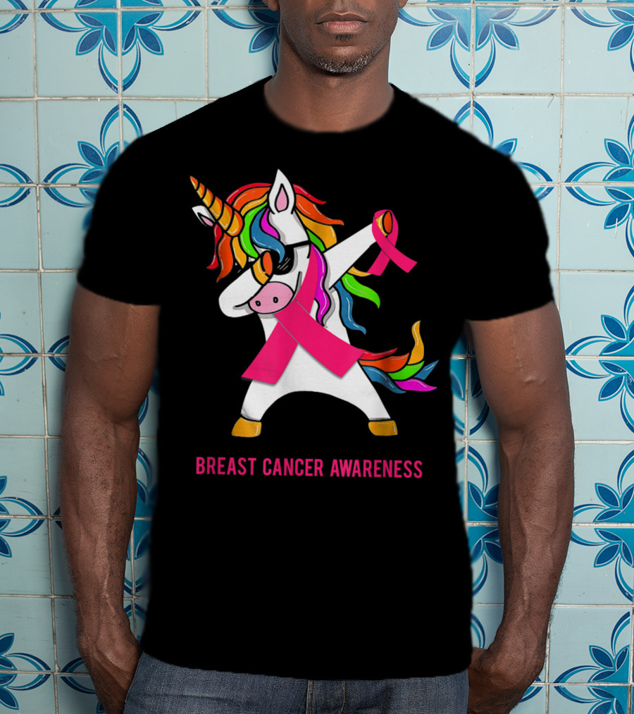 Breast Cancer Awareness Unicorn Rainbow Ribbon Dance T-Shirt