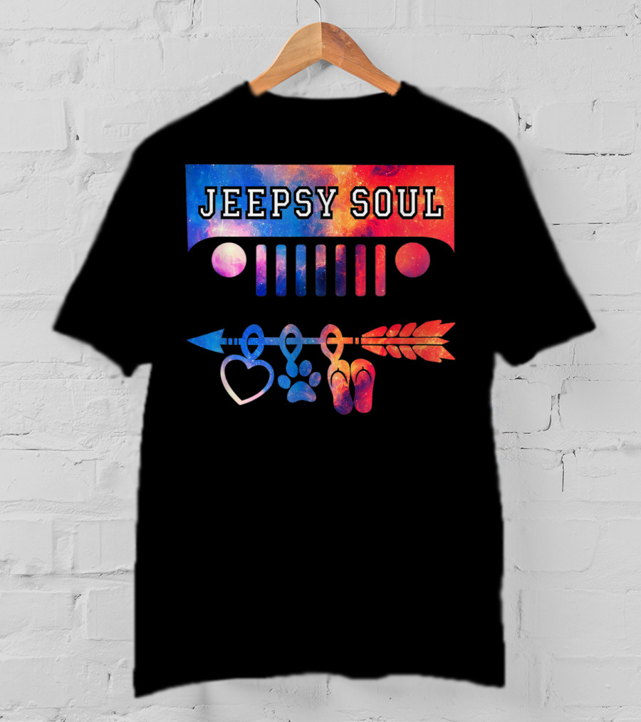 Jeepsy Soul Heart Dog Paw Flip Flops Arrow Jeep Adventure T-Shirt