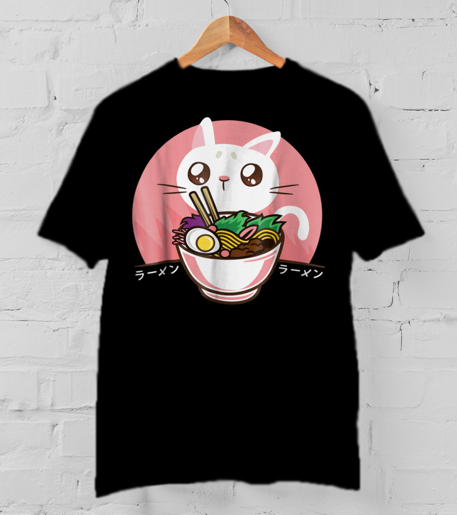 Kawaii Japanese Ramen Noodles Anime Cat Love T-Shirt