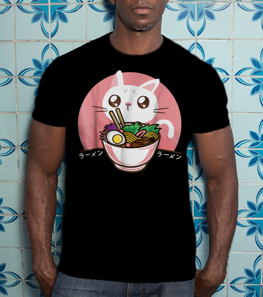Kawaii Japanese Ramen Noodles Anime Cat Love T-Shirt