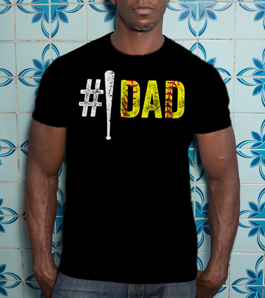 1 Dad Number One Softball Fan Dad T-Shirt