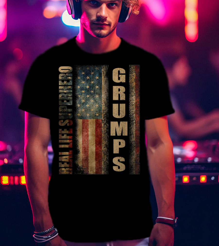 Real Life Superhero Grumps America Flag Mens T-Shirt