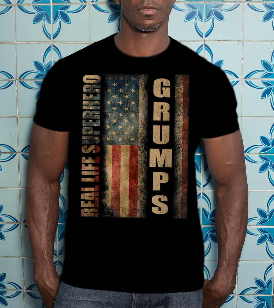Real Life Superhero Grumps America Flag Mens T-Shirt