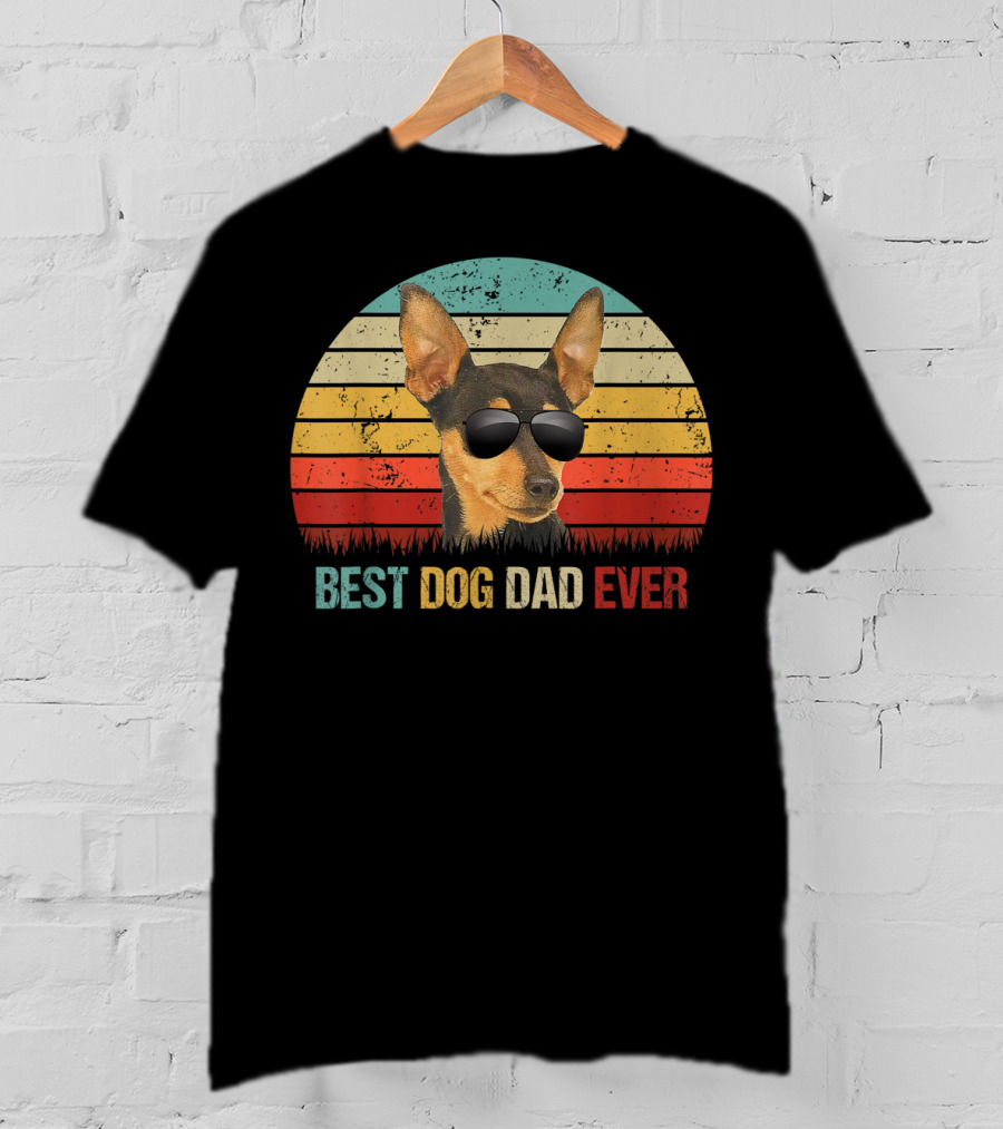 Best Dog Dad Ever Chihuahua Retro Style Sunglasses Vintage Stripes T-Shirt
