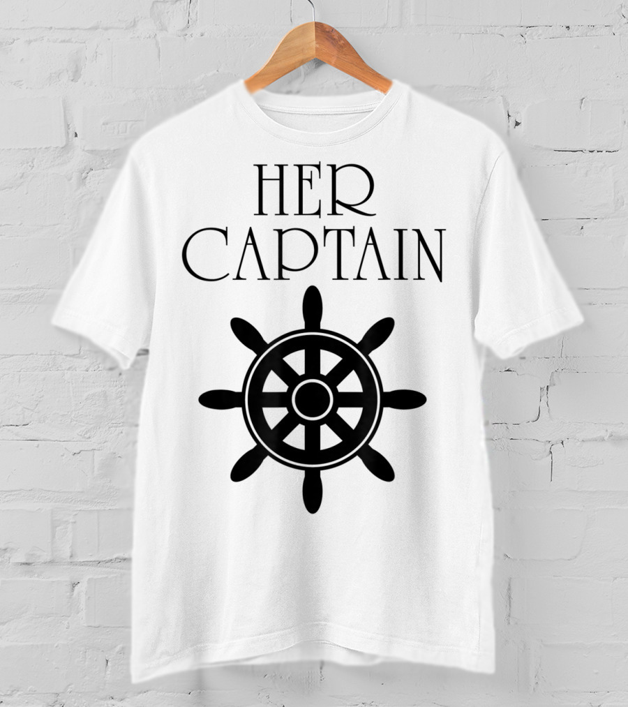Mens Funny Cruise Her Captain His Anchor Couple Nautical Wheel T-Shirt