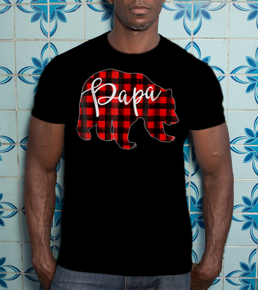 Papa Bear Red Plaid Matching Family Mens T-Shirt