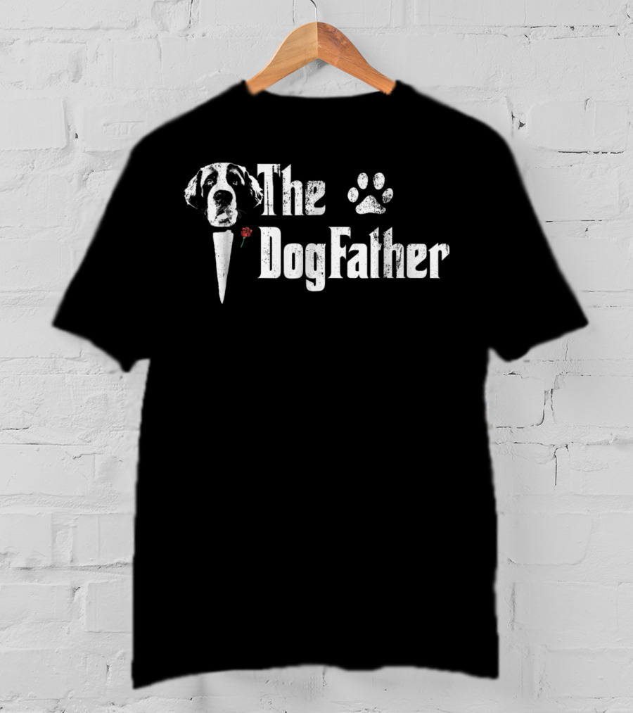Mens The Dogfather Saint Bernard Dog Dad Paw Prints T-Shirt
