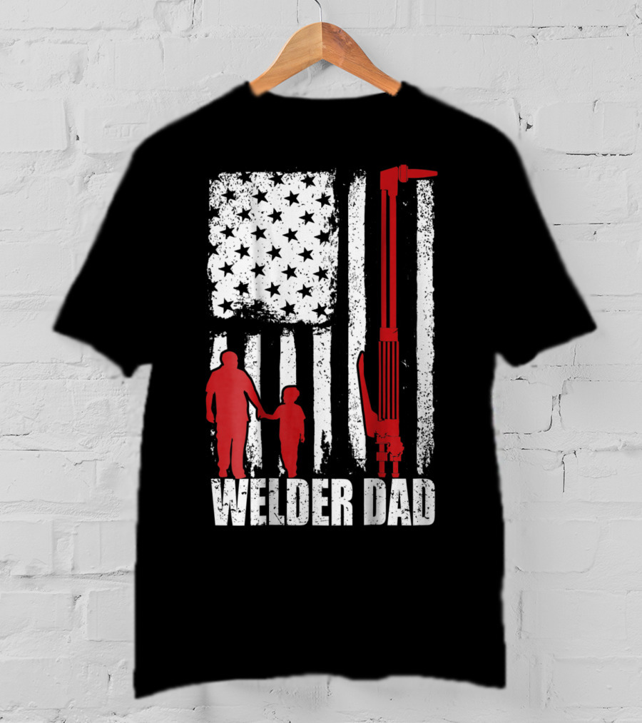 Welder Dad American Flag Grunge T-Shirt