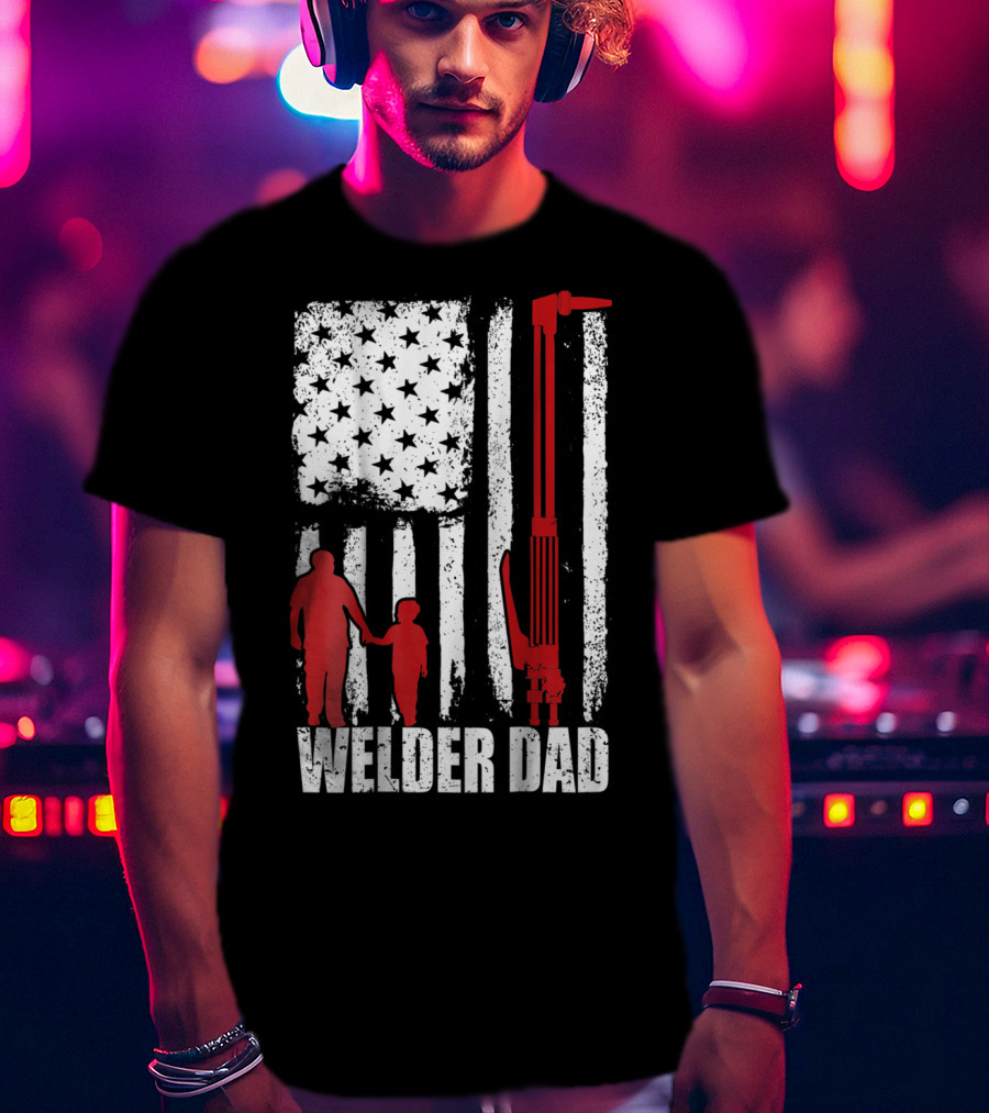 Welder Dad American Flag Grunge T-Shirt