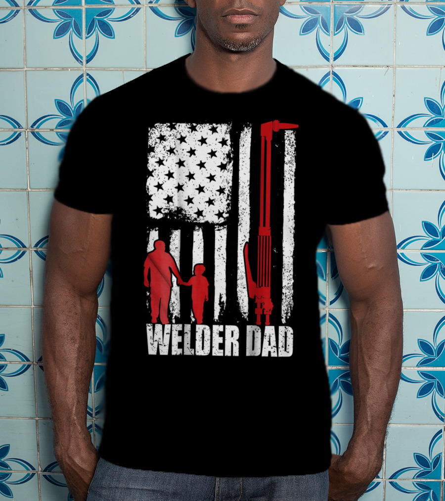 Welder Dad American Flag Grunge T-Shirt