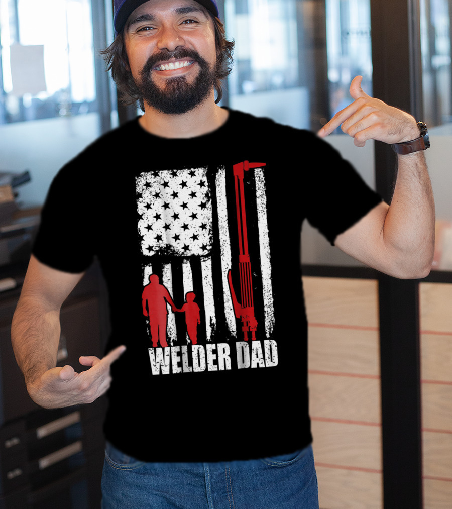 Welder Dad American Flag Grunge T-Shirt