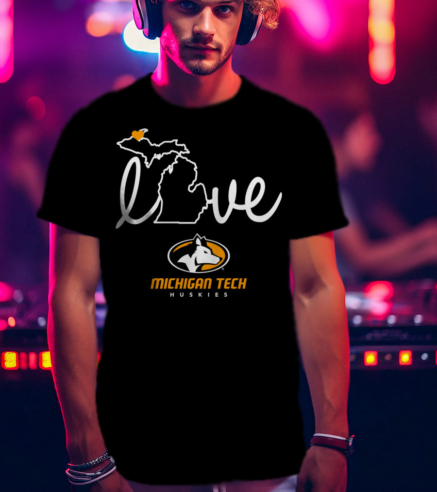 Love Michigan Tech Huskies State Map Iconic T-Shirt