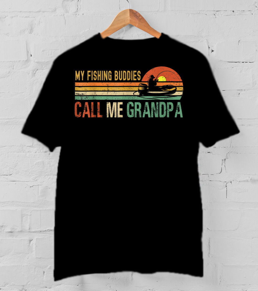 My Fishing Buddies Call Me Grandpa Vintage Sunset Boat Fishing T-Shirt