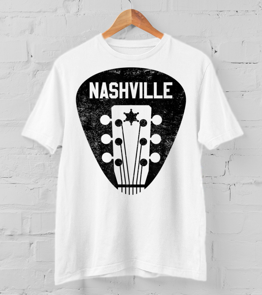Nashville Guitar Pick With Vintage Music Headstock T-Shirt