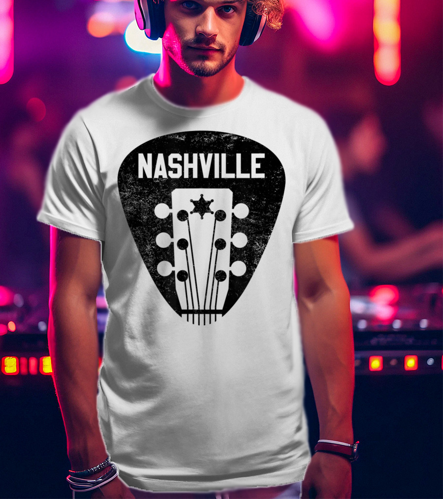 Nashville Guitar Pick With Vintage Music Headstock T-Shirt